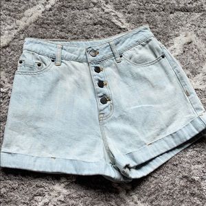 High waisted light denim wash shorts